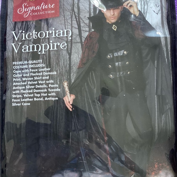 Victorian Vampire Men’s Costume - Black and Silver - Picture 1 of 3